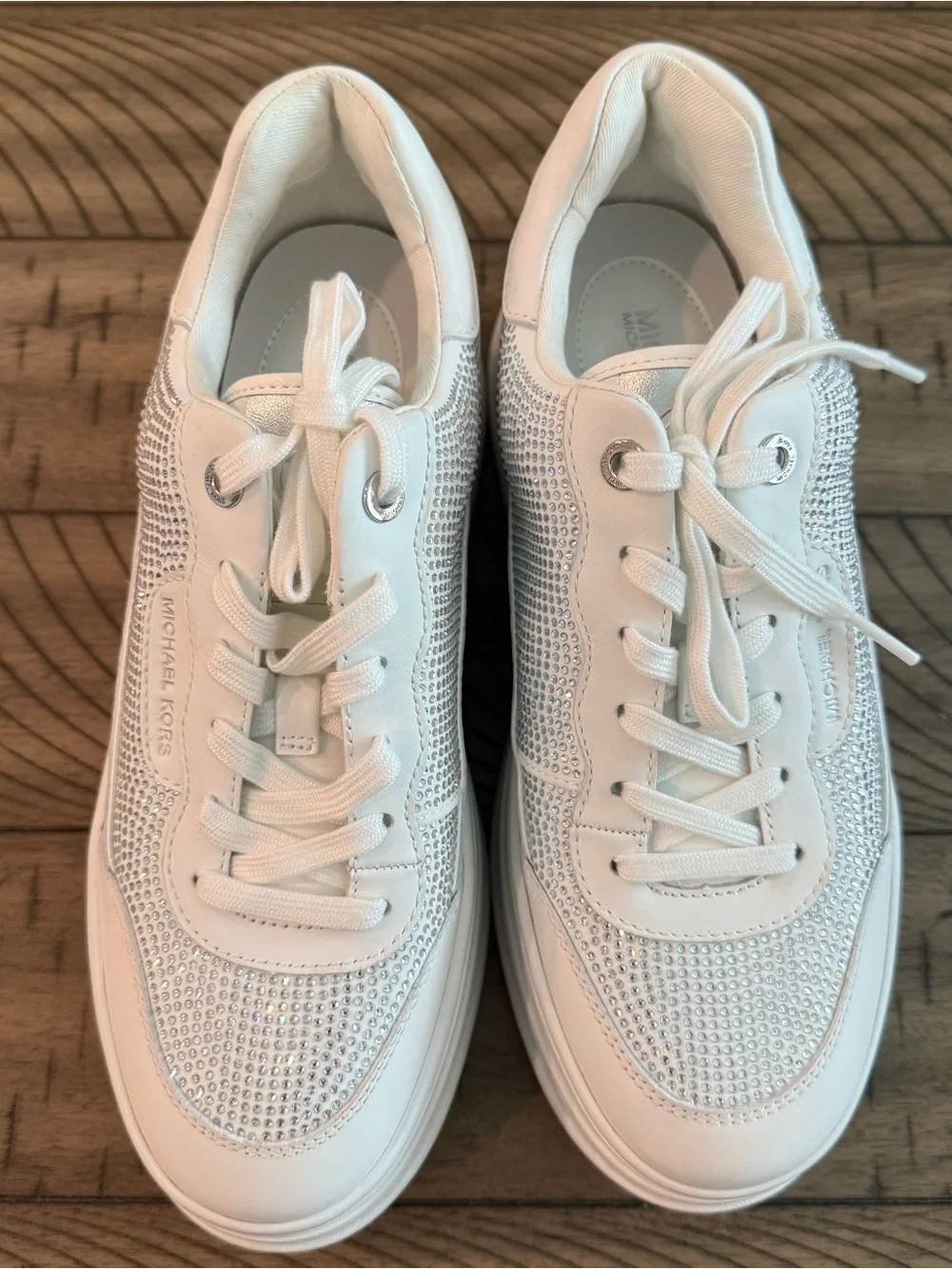 NWT Michael Kors Hayes Platform Lace-Up Sneakers Silver Sz 8.5